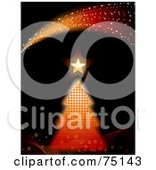 Poster, Art Print Of Halftone Christmas Tree With A Gold Star Under Sparkle Waves On Black