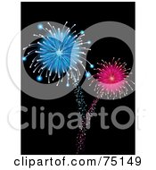 Poster, Art Print Of Shooting And Exploding Blue And Pink Fireworks On Black