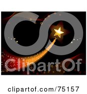 Royalty Free RF Clipart Illustration Of A Golden Star Shooting Over A Black Background With Waves