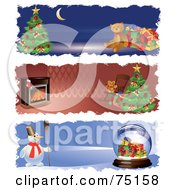 Poster, Art Print Of Digital Collage Of Christmas Teddy Bear Fireplace And Snowman Website Banners