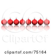 Royalty Free RF Clipart Illustration Of A Row Of Red And Silver 3d Christmas Baubles Over A Reflective White Background