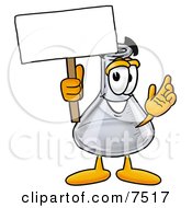 Poster, Art Print Of An Erlenmeyer Conical Laboratory Flask Beaker Mascot Cartoon Character Holding A Blank Sign