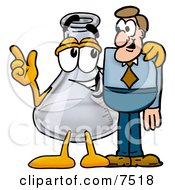 An Erlenmeyer Conical Laboratory Flask Beaker Mascot Cartoon Character Talking To A Business Man