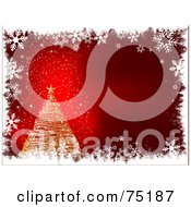Royalty Free RF Clipart Illustration Of A Gold Sparkly Christmas Tree Over Red With White Snowflake Grunge Borders
