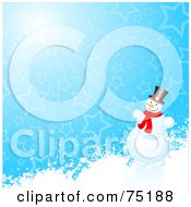 Royalty Free RF Clip Art Illustration Of A Blue Starry Background With A Snowman On A Hill