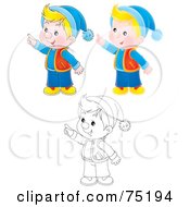 Royalty Free RF Clipart Illustration Of A Digital Collage Of Three Outline Airbrushed And Colored Winter Boys Pointing