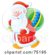 Poster, Art Print Of Kris Kringle Carrying A Green Toy Sack