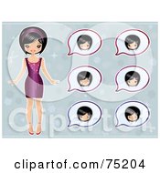 Royalty Free RF Clipart Illustration Of A Pretty Asian Girl With Different Face Bubbles by Melisende Vector