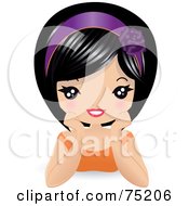 Royalty Free RF Clipart Illustration Of A Pretty Asian Girl Resting Her Chin On Her Hands by Melisende Vector