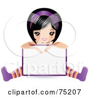 Royalty Free RF Clipart Illustration Of A Pretty Asian Girl Leaning Over A Blank Sign