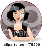 Retro Stylish Asian Woman In A Black Dress Over A Purple Circle