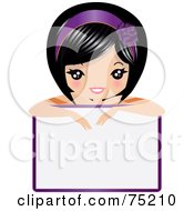 Royalty Free RF Clipart Illustration Of A Pretty Asian Girl Resting On Top Of A Blank Sign by Melisende Vector