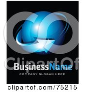 Royalty Free RF Clipart Illustration Of A Pre Made Business Logo Of A Blue Arrow Around A Blue Orb On Black by beboy