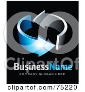 Royalty Free RF Clipart Illustration Of A Pre Made Business Logo Of Circling Blue And Chrome Arrows On Black by beboy