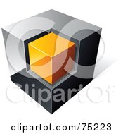 Poster, Art Print Of Pre-Made Business Logo Of A Chrome And Orange Cube On White