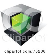 Poster, Art Print Of Pre-Made Business Logo Of A Chrome And Green Cube On White