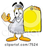 An Erlenmeyer Conical Laboratory Flask Beaker Mascot Cartoon Character Holding A Yellow Sales Price Tag