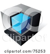 Royalty Free RF Clipart Illustration Of A Pre Made Business Logo Of A Chrome And Blue Cube On White by beboy