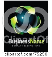 Poster, Art Print Of Pre-Made Business Logo Of Green Recycle Arrows Around A Dark Orb On Black