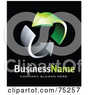 Royalty Free RF Clipart Illustration Of A Pre Made Business Logo Of Circling Chrome And Green Arrows On Black