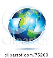 Poster, Art Print Of Blue Double Ended Arrow Circling Around A 3d Earth