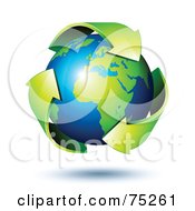 Poster, Art Print Of Green Recycle Arrows Circling Around A Shiny 3d African Earth