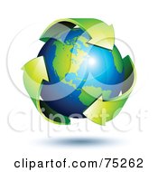 Poster, Art Print Of Green Recycle Arrows Circling Around A Shiny 3d American Earth