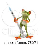 Royalty Free RF Clipart Illustration Of A 3d Green Tree Frog Carrying A Flu Vaccine Syringe