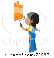 Poster, Art Print Of Little African American Girl In Splattered Overalls Painting A Wall Orange