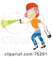 Royalty Free RF Clipart Illustration Of A Tough Red Haired Caucasian Woman Defending Herself With Pepper Spray by Rosie Piter