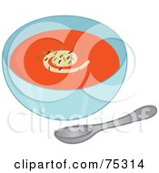 Royalty Free RF Clipart Illustration Of A Bowl Of Tomato Soup With A Swirl And Seasoning Garnish by Rosie Piter
