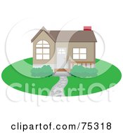 Poster, Art Print Of Cute Brown Home With A Path Yard And Red Chimney