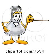 Clipart Picture Of An Erlenmeyer Conical Laboratory Flask Beaker Mascot Cartoon Character Holding A Pointer Stick