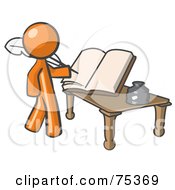 Poster, Art Print Of Orange Man Author Writing History On Blank Pages Of A Book