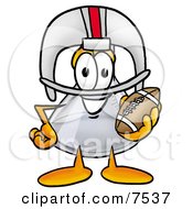 An Erlenmeyer Conical Laboratory Flask Beaker Mascot Cartoon Character In A Helmet Holding A Football