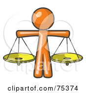 Poster, Art Print Of Orange Man Scales Of Justice With Two Gold Scales