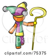 Royalty Free RF Clipart Illustration Of An Orange Man In A Jester Costume Holding A Yellow Staff by Leo Blanchette
