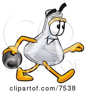 An Erlenmeyer Conical Laboratory Flask Beaker Mascot Cartoon Character Holding A Bowling Ball