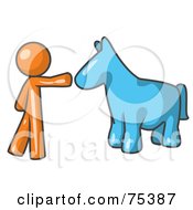 Poster, Art Print Of Orange Man Petting A Blue Horse
