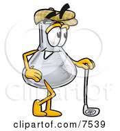 Clipart Picture Of An Erlenmeyer Conical Laboratory Flask Beaker Mascot Cartoon Character Leaning On A Golf Club While Golfing by Mascot Junction