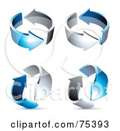 Royalty Free RF Clipart Illustration Of A Digital Collage Of Circling Chrome And Blue Arrows At Different Angles