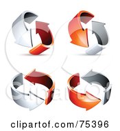 Royalty Free RF Clipart Illustration Of A Digital Collage Of Circling Chrome And Red Arrows At Different Angles