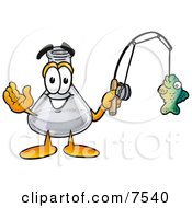 An Erlenmeyer Conical Laboratory Flask Beaker Mascot Cartoon Character Holding A Fish On A Fishing Pole