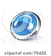 Royalty Free RF Clipart Illustration Of A Round Blue And Chrome 3d Headphones Web Site Button by beboy