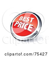 Poster, Art Print Of Round Red And Chrome 3d Best Price Web Site Button