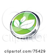 Poster, Art Print Of Round Green And Chrome 3d Leaves Web Site Button
