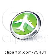 Poster, Art Print Of Round Green And Chrome 3d Airliner Web Site Button