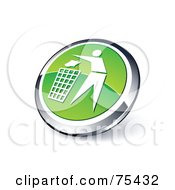 Poster, Art Print Of Round Green And Chrome 3d Tossing Garbage Web Site Button