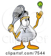 Poster, Art Print Of An Erlenmeyer Conical Laboratory Flask Beaker Mascot Cartoon Character Preparing To Hit A Tennis Ball