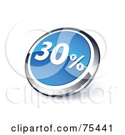 Poster, Art Print Of Round Blue And Chrome 3d Thirty Percent Web Site Button